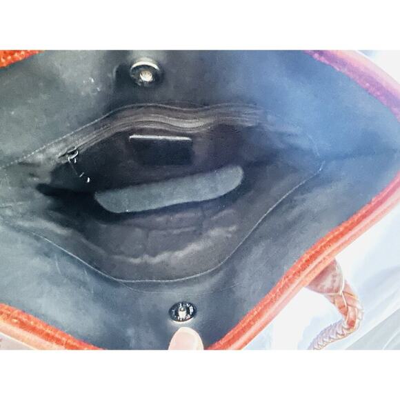 Vintage Brighton Black Leather Caroline Bucket Bag Purse Hearts Brown Croc Tote - Picture 13 of 16